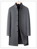 Men's Single-Breasted Stand-Collar Wool Gabardine Trench Coat - Business Casual Long Jacket