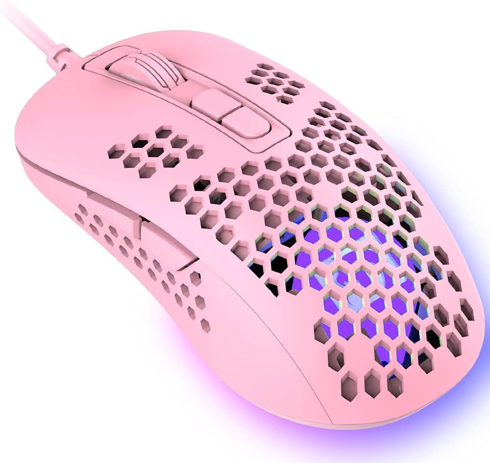 

MAMBASNAKE 383 Ультралегка дротова легка стільникова 4RGB дихаюча 2400 точок на дюйм, сумісна з USB, оптична комп’ютерна миша, японська інструкція з експлуатації рожевий