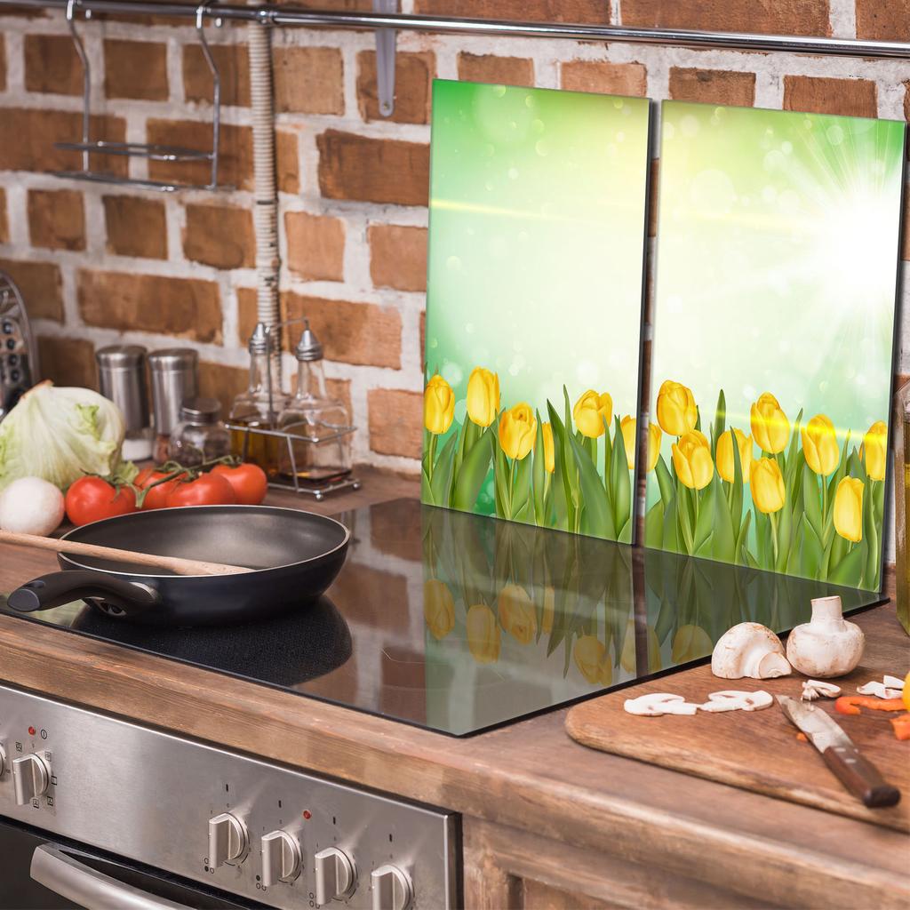 Szklana płyta ochronna na kuchenkę 2x30x52 Tulipany