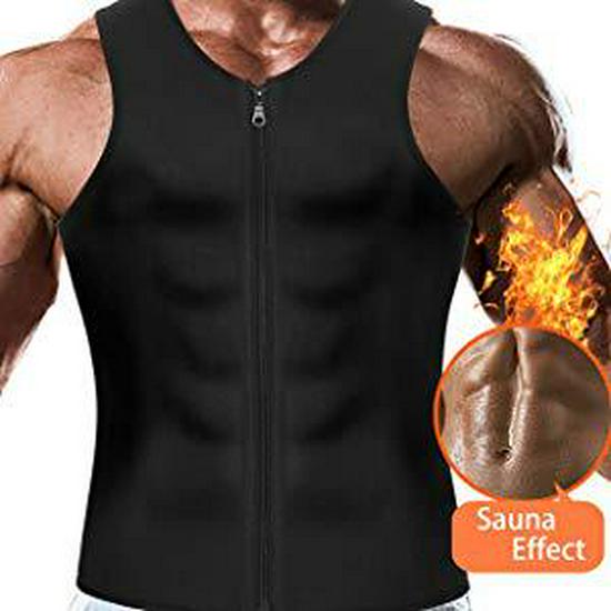 Men's Plus Size Tummy Control Waist Trainer Vest - Sweat Enhancing Fitness Shaper with Zipper