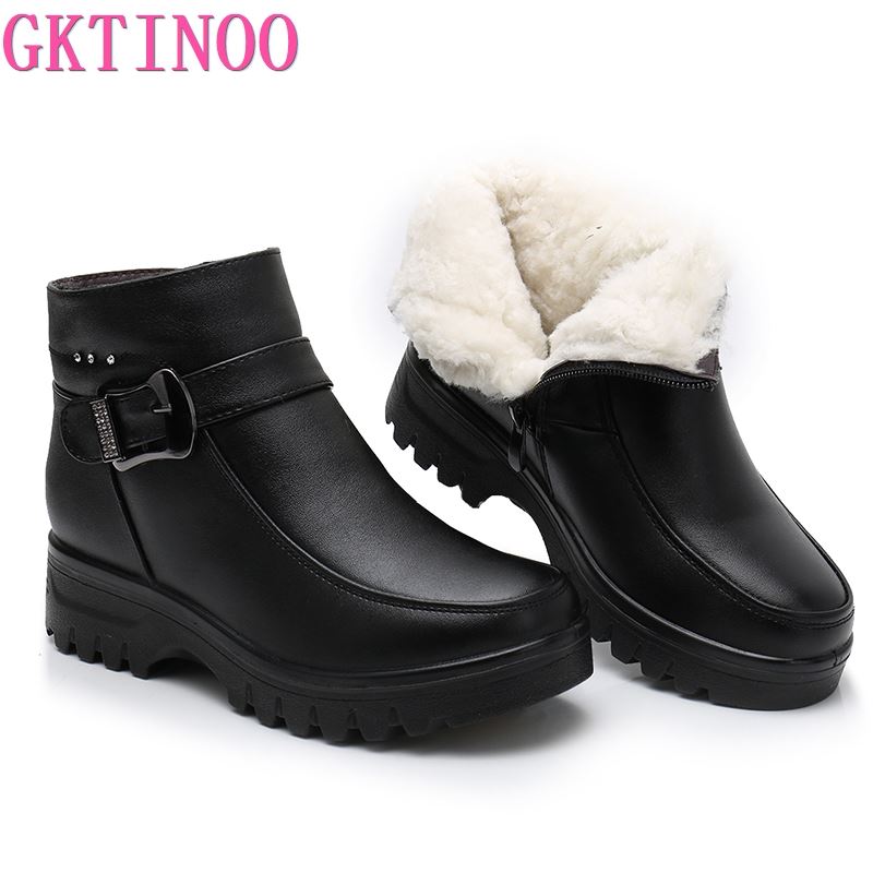 Mode GKTINOO Mode Winter Damen Echtleder Stiefeletten Weiblich Dick Plüsch Warm Schneestiefel Mutter Wasserdicht Rutschfest Stiefeletten