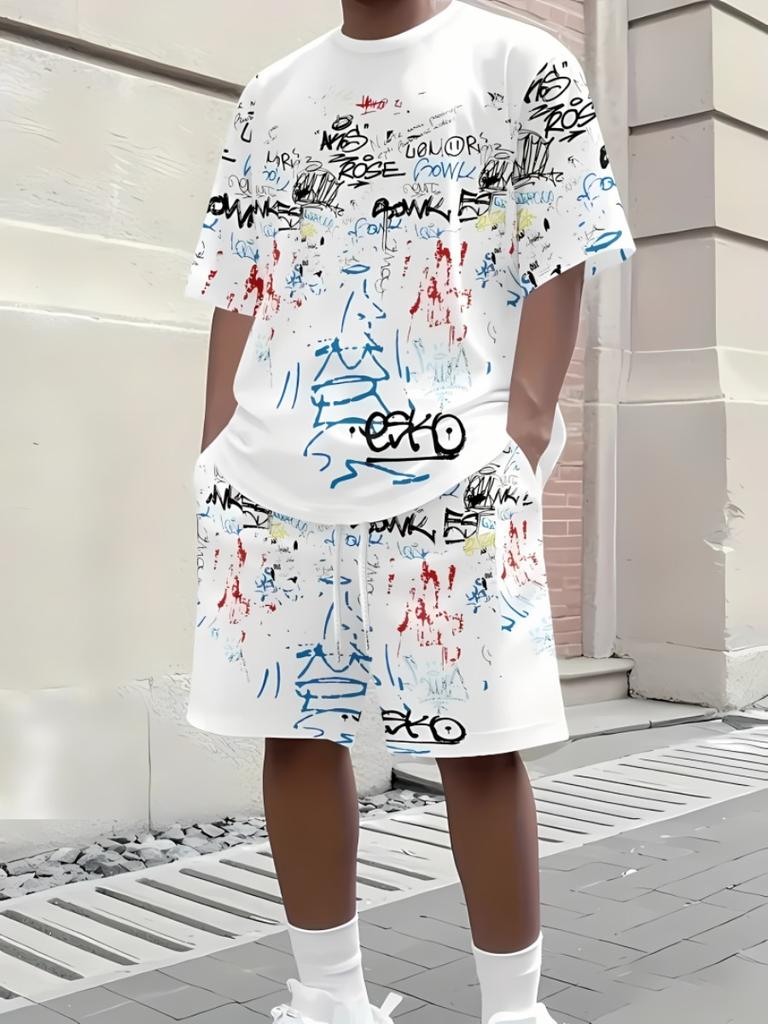 Hot Selling Men's Breathable 3D Printed Casual Short Sleeved Shorts Set Outdoor Street Top Shorts Casual Two-piece Set