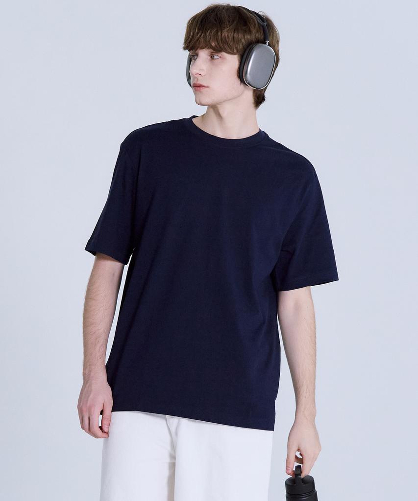 BASIC HOUSE Uni Relaxed Fit Round Neck Short Sleeve T-Shirt Navy Lats0105