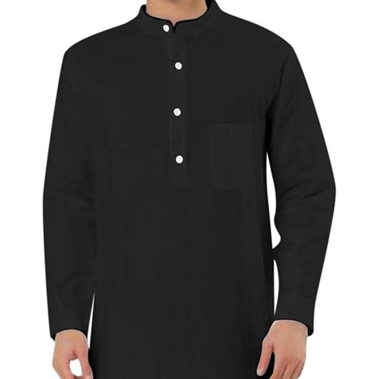 Männer Hemd Robe Langarm Stehen Kragen Patch Tasche Halb einreiher Einfarbig Knie Länge Männer Frühling Herbst top