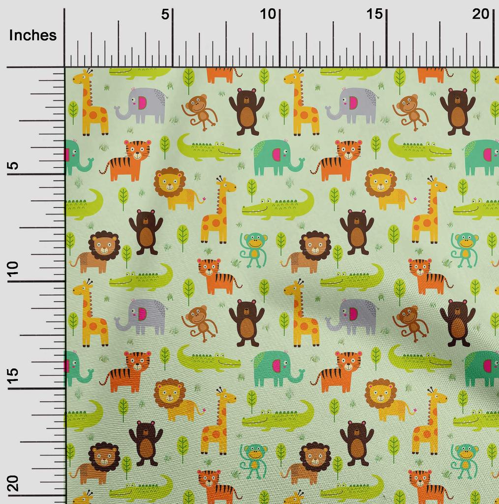 oneOone Cotton Flex Cream Fabric Kids Animal Sewing Material Print Fabric by The Yard 40 Inch