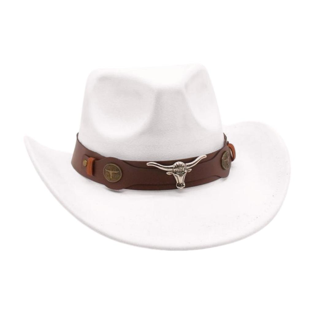 Ethnic Style Western Cowboy Hat Stage Jazz Hat Brown Ox Head Suede Top Hat