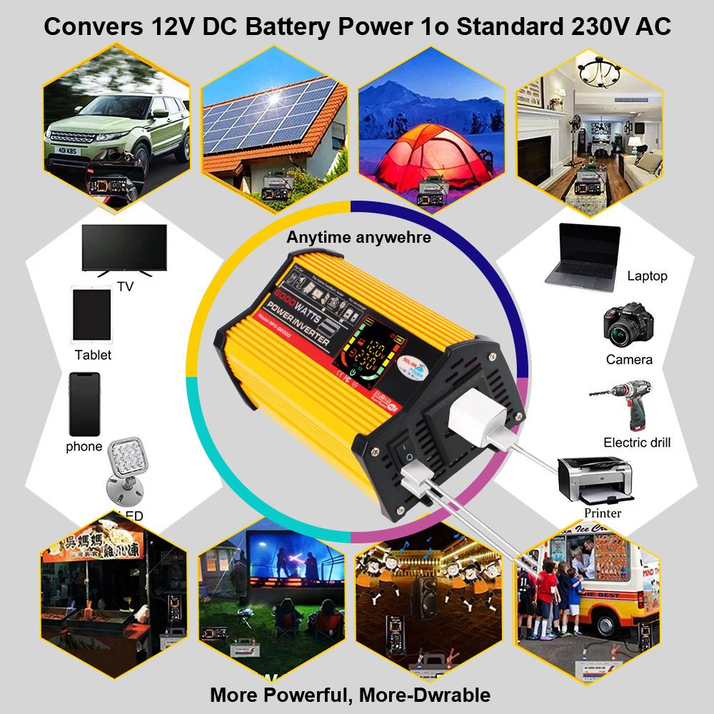 Vehicle-Mounted Household AC Converter Car Power Invertor DC 12V To 220V Universal 6000W Car Accessories Socket With 4.2A USB