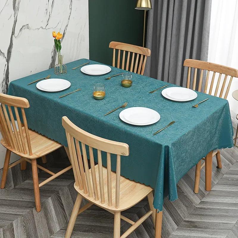 European Style PU Tablecloth, No Wash Restaurant Household Rectangular Waterproof Dining Table Fabric Jacquard Round Table Mat
