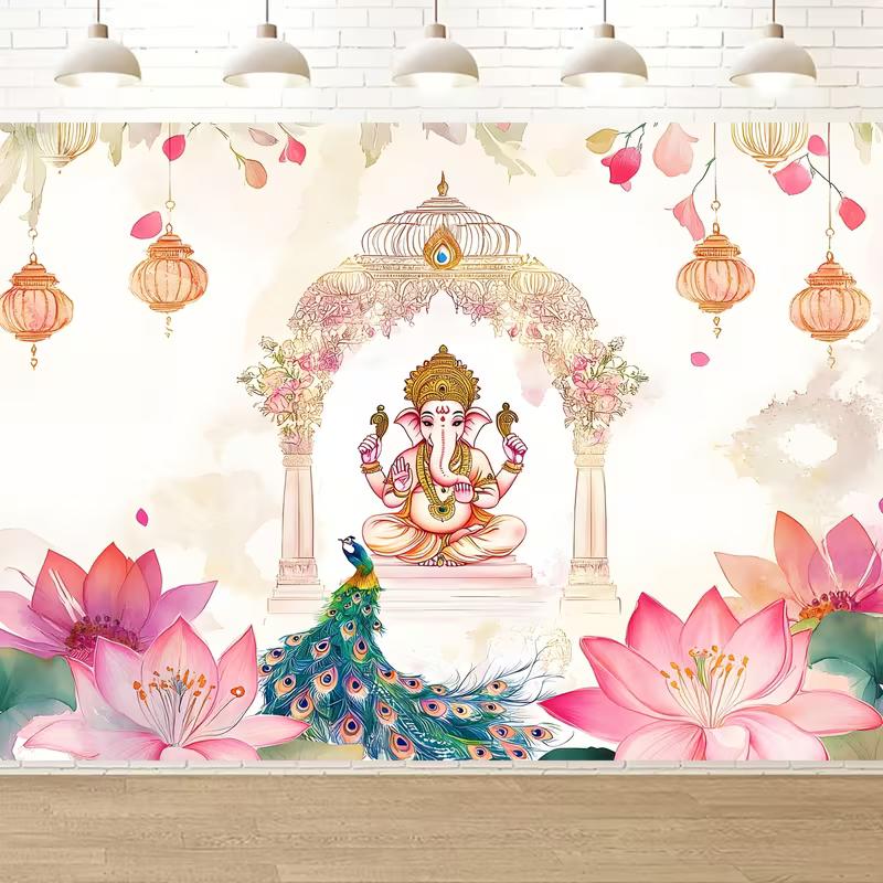 2D Watercolor Indian Ganesha Backdrop for Religious Ceremony Party Photo Booth