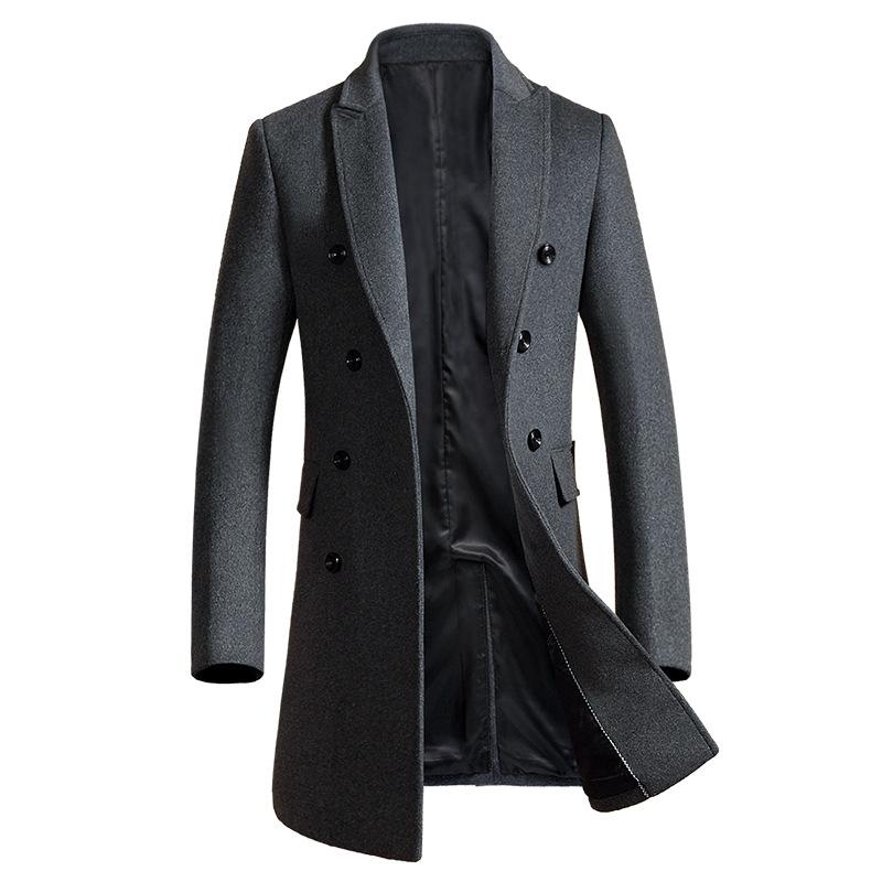 Abrigo de Lana para Hombre Otoño e Invierno Mediano y Largo Versión Coreana Ajustado Doble Botonadura Abrigo de Lana Juvenil Gabardina Abrigo de Hombre