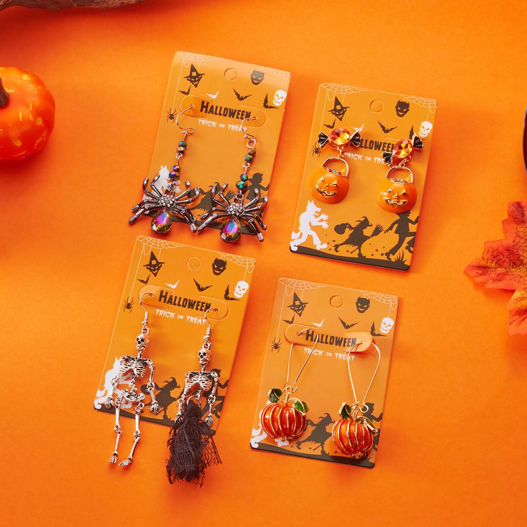 Halloween Pumpkin Skeleton Alloy Earrings With Electric Plating For Cosplay And Party Decor