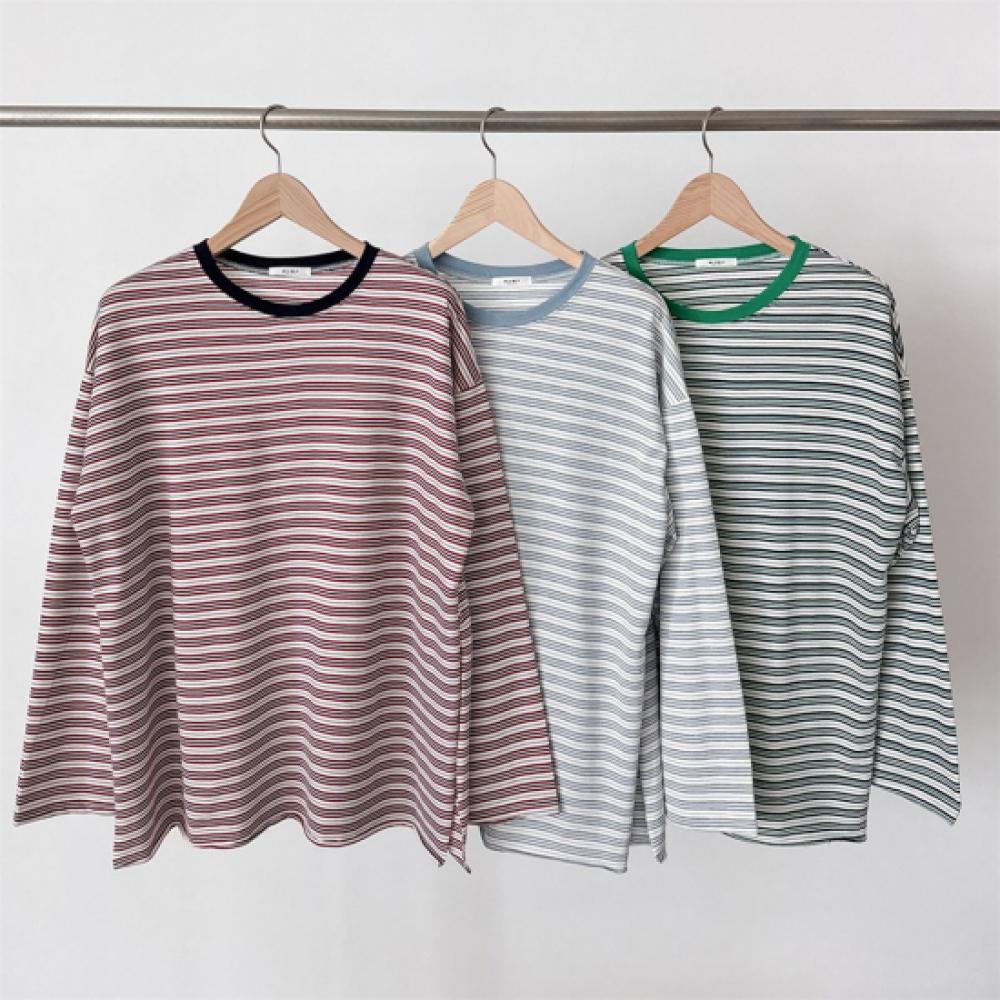 New Arrivals Open Run Women Big Size SliT STripe overSize Ringer T shirT