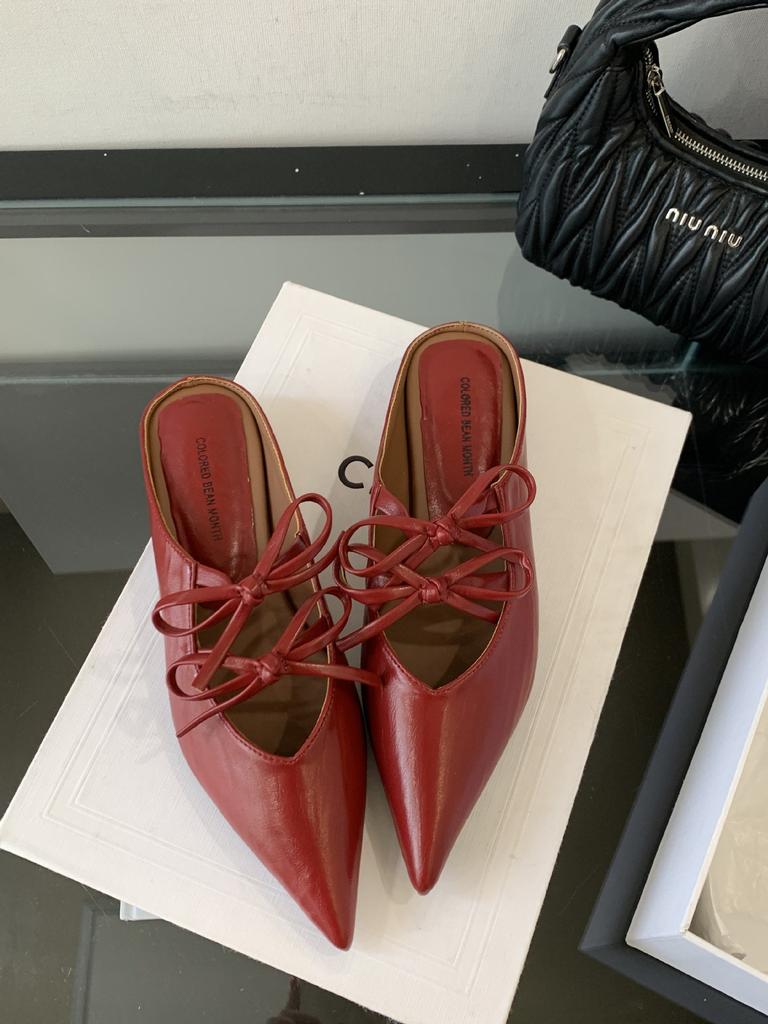 2025 New Pointed Bow Bag Head Half Drag Women Wear Versatile Flat French Lazy Muller Shoes Women