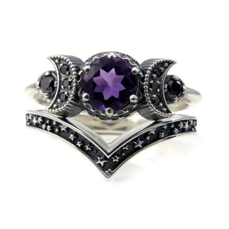 

New Gothic Universe Moon Ring Set for Women Vintage Creative Pentagram Black Party Vacation Jewelry Halloween birthday Gifts 11