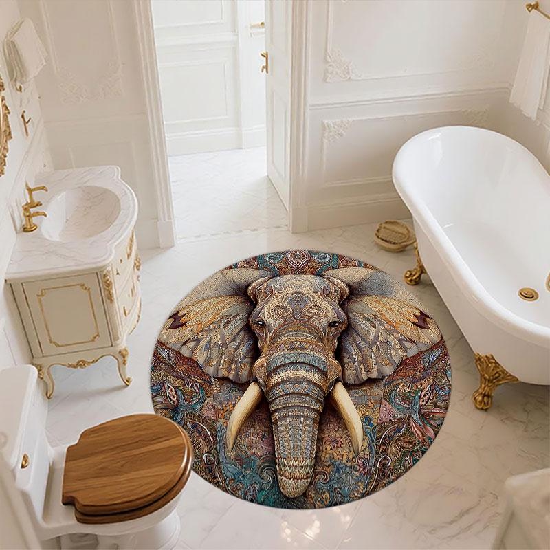 Sacred Elephant pattern round rug,Carpet Rug for Living Room Bedroom Playroom ,Non-slip Floor Mat,Holiday Gifts and Birthday Gifts.