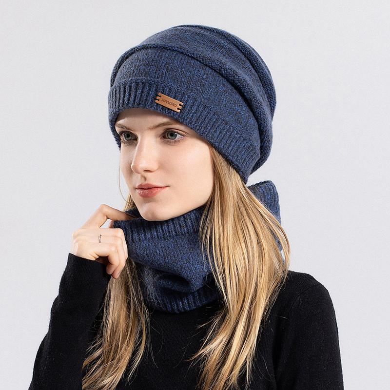 Acrylic Winter Beanie With Face Cover For Women Casual And Outdoor Use Navy