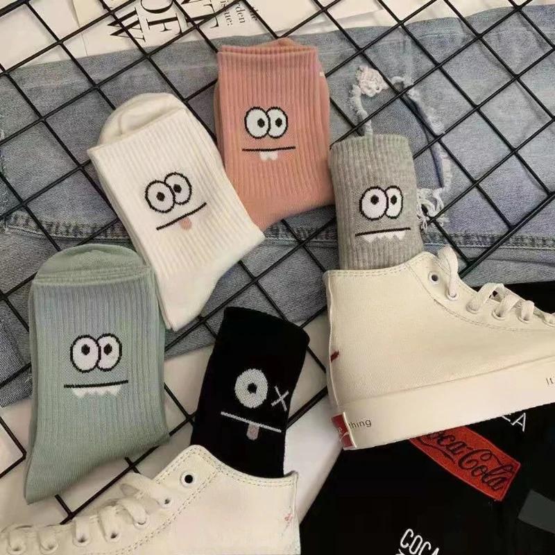 5 Pairs Cute Expression Print Socks, Comfy & Funny All-match Mid Tube Socks, Women's Stockings & Hosiery