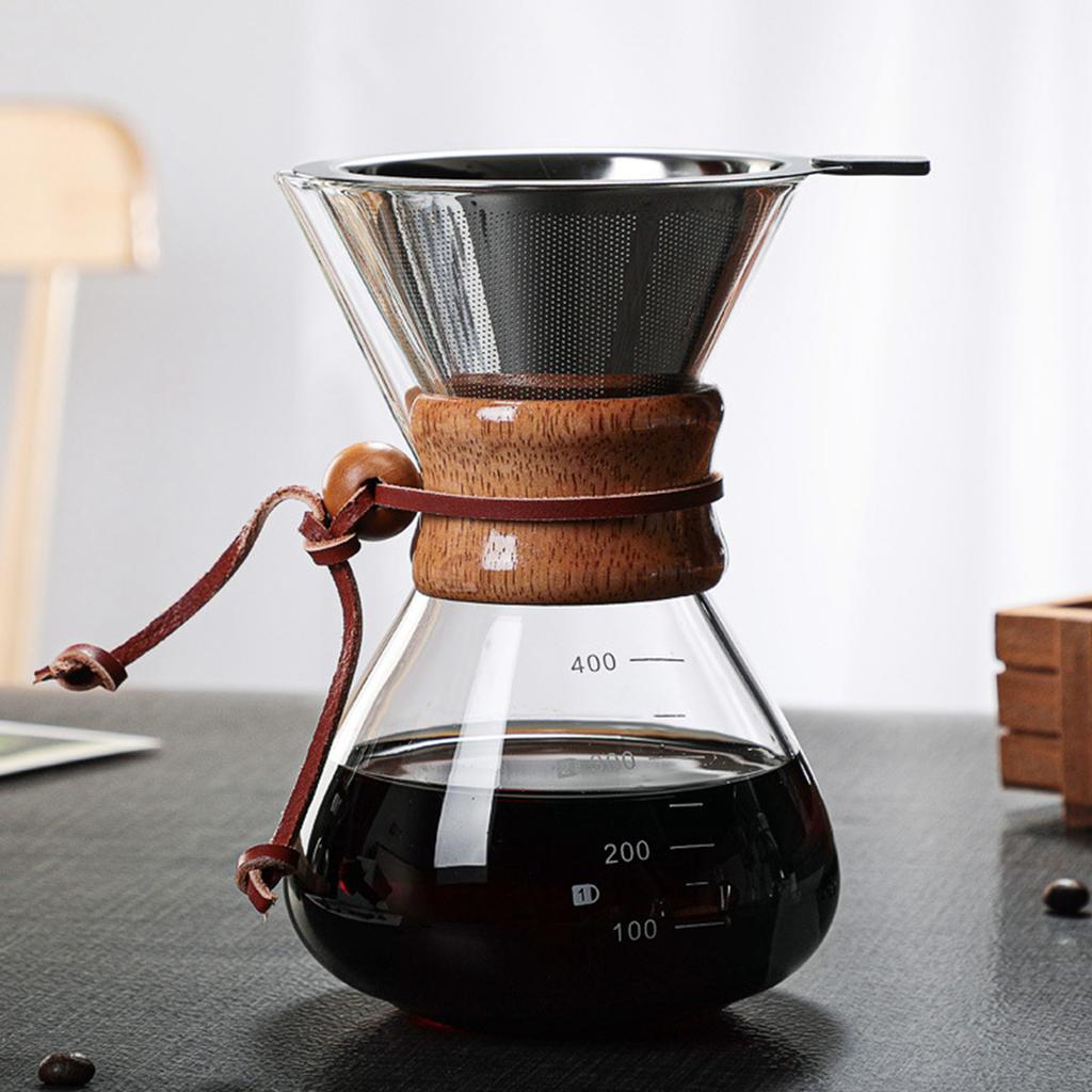 Hand Glass Coffee Kettle With Stainless Steel Filter Drip Brewing Hot Brewer Coffee Pot Dripper Barista Pour Over Coffee Maker
