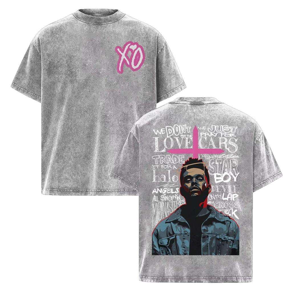 The Weeknd "one of The Girls" Letters Print T-Shirt Men Women Hip Hop Vintage Washed T-shirts High Quality Casual Cotton T Shirt