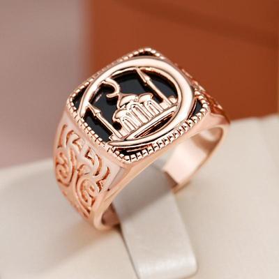 Quadratisches Mondschloss-Muster, glatte Goldfarbe, für Männer und Frauen, schwarze Ringe, Persönlichkeitsschmuck, Ethno-Stil-Accessoires