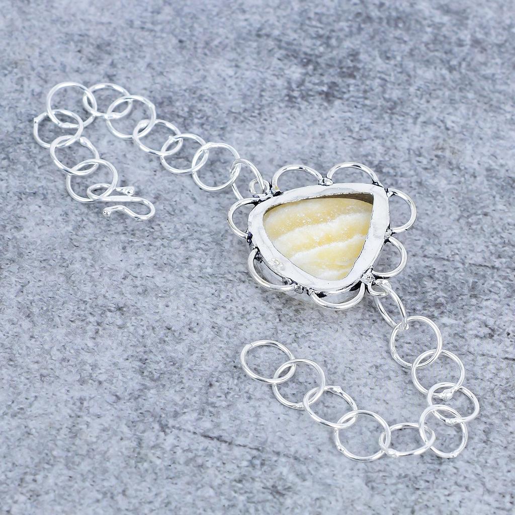 Calcite Agate Gemstone Handmade 925 Sterling Silver Bracelet 7-8" M-2708