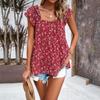 Summer Women's Top Sleeveless Temperament Tops Floral Square Collar Blouse