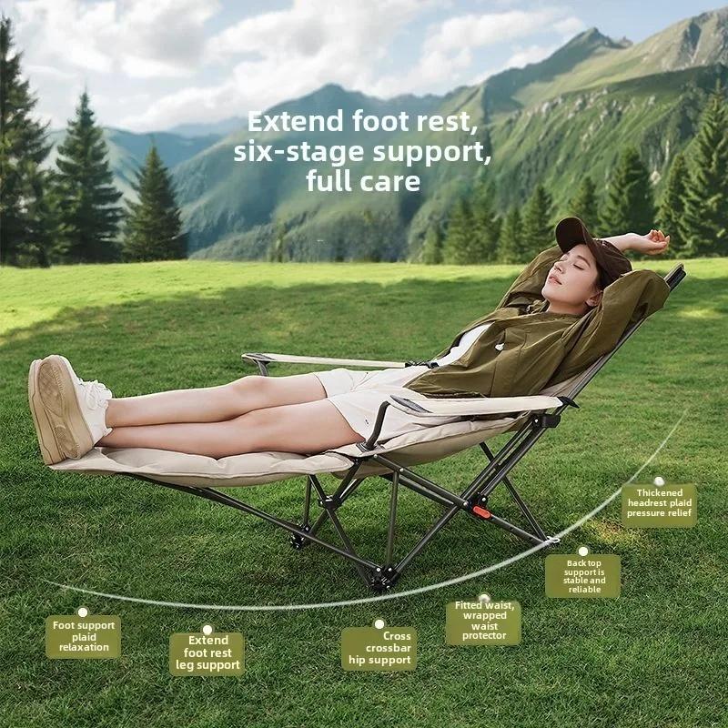 Folding Recliner Portable Camping Chair with Adjustable Backrest and Cotton-Filled Seat for Travel Beach Fishing Outdoor Chair