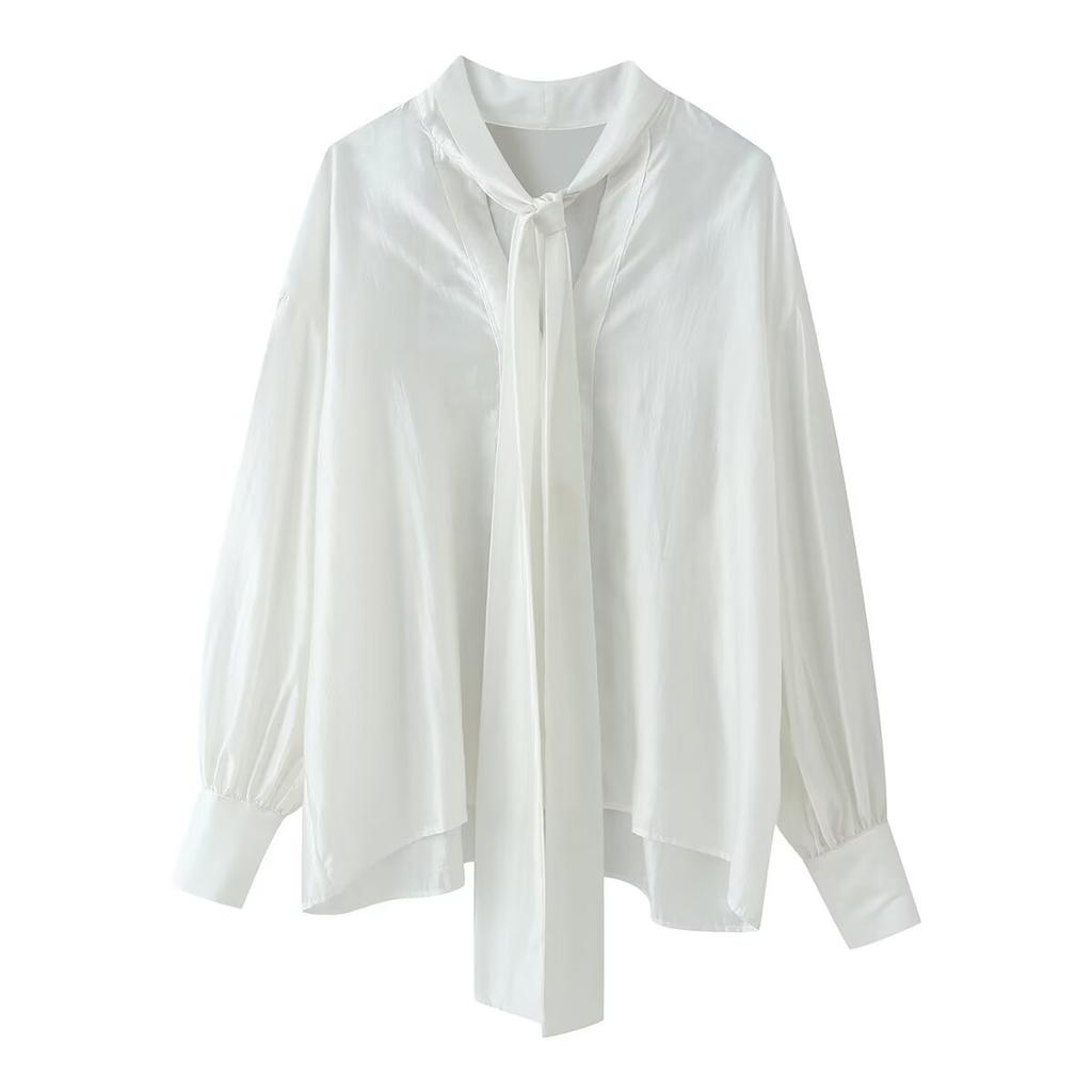 European and American Style, New Women's Fashion, Chic Satin Bow Embellished Shirt 4786024