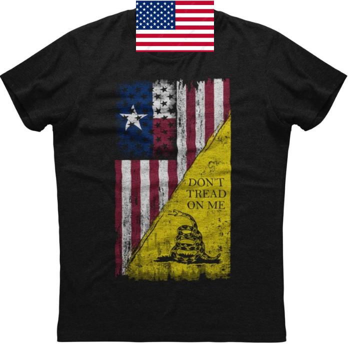 Men s Don t Tread on Me, American Flag Gadsden Snake Printed New Black Unisex T-Shirt XXL