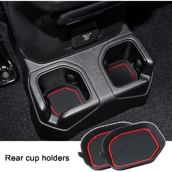 Cup Holder Coaster For Wrangler JL JLU 2018-2024 2025 Wrangler Accessories Gladiator JT -2025 Silicone Cup Erts Interior Mats Pad (Red Trim, 4-Pcs