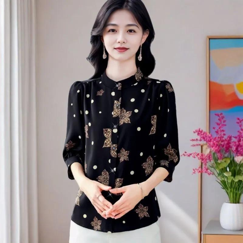 Counter Good Goods Cămășă de Mătase Hangzhou cu Mânecă Trei Sferturi Primăvară și Vară Nouă Bluză Largă Imprimată pentru Femei