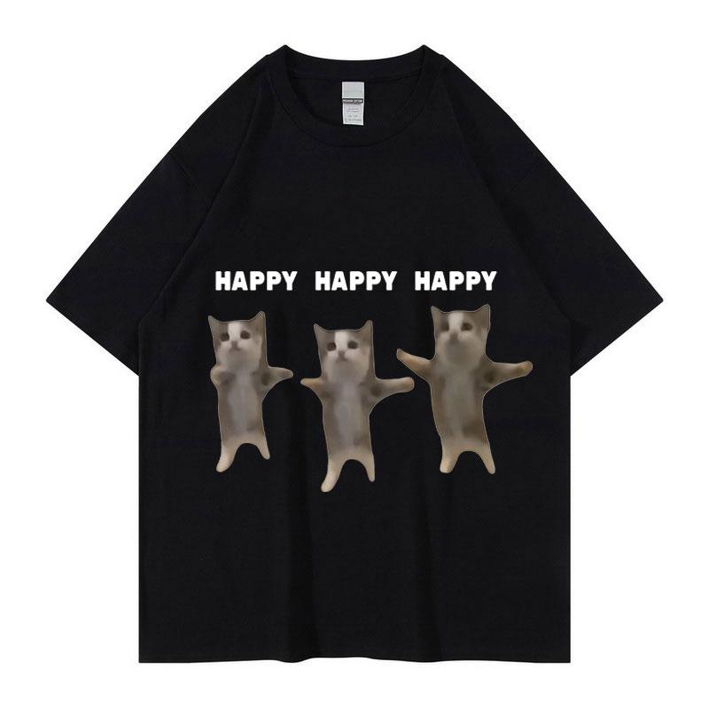 Funny Cute Cat Meme Graphic TShirt Happy Dance Cat Print Short Sleeve T-shirt Men Women Casual Fashion Cotton Oversized T Shi... S разноцветный