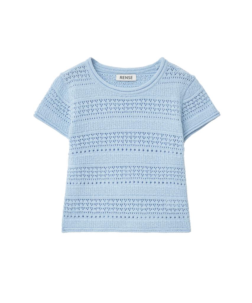 Lense Pointelle Boucle Knit Blue