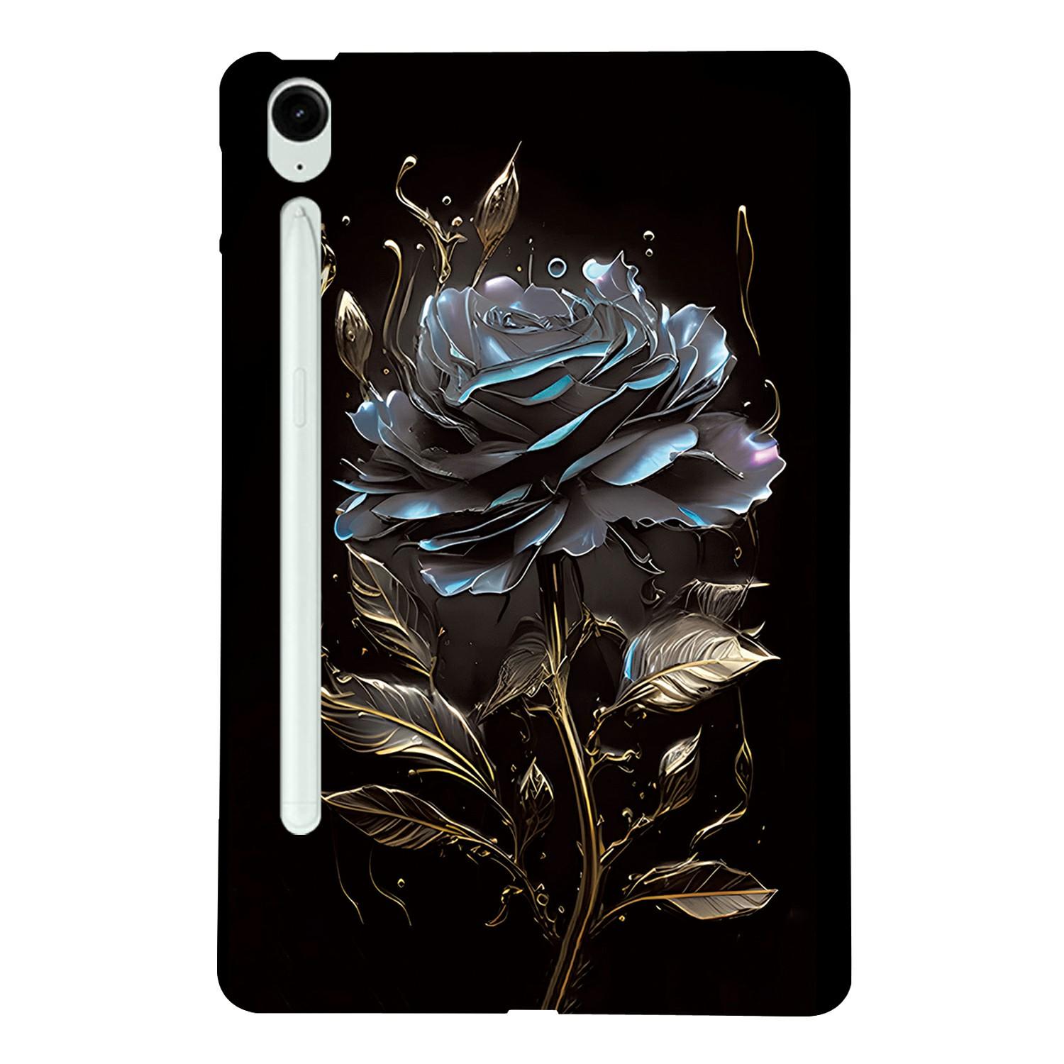 

For Samsung Galaxy Tab S10 FE+ TPU Case Pattern Printing Slim Tablet Protective Cover Black Rose
