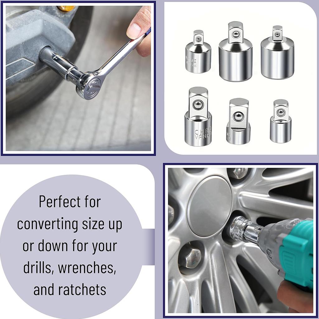 6pcs Ratchet Wrench Socket Converter Sleeve Head Adapter 1/2 "Big Fly To 3/8" To 1/4 "Stainless Steel To 1/4" To 1/2 "To 3/8"