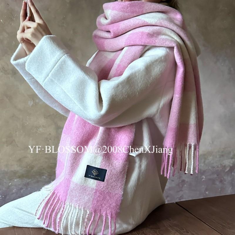 Wool large grid scarf couple versatile warm scarf shawl plaid fringed scarf
