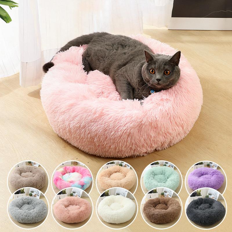 Okrągły pluszowy szczeniak Sfinks łóżko dla kota głębokie spanie legowiska dla kotów Gotas Katten Kedi Garfield Nest Sofa mascotas Materiały Produkty
