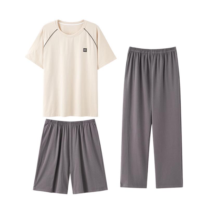 Men's Summer Modal Pajama Set: Cool-Touch, Short Sleeve Top & Long Pants, Casual Outdoor Loungewear.