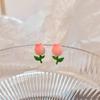 Silver Needle Exquisite Pink Tulip Floral Stud Earrings for Women - Sweet Romantic Jewelry