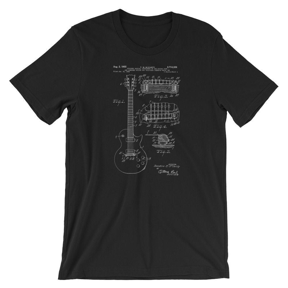 Electric Guitar Patent T-Shirt. Shirt 100% Cotton Premium Tee Black Gray or Red