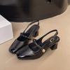 Square Head Shallow Mouth Bag Head Empty Thick Heel Sandals Women's Summer New Retro One-word with Medium and High Heel Mary Jane Women's Shoes