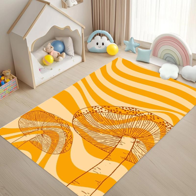 

Playful Mushroom Swirl Kids Area Rug Non Slip Washable Floor Carpet with Whimsical Yellow Green Red Design for Playroom Bedroom 40X60CM