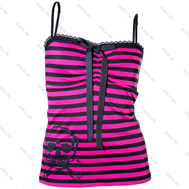 

2026 Cross-Border Sexy Lace Skull Bow Striped Slim-Fit Tank Top Large рожевий