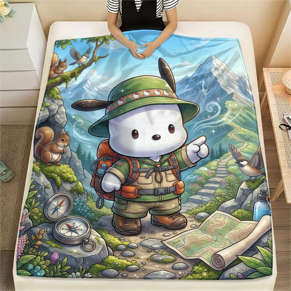 1PC Pochacco Print Flannel Blanket, High quality All Seasons, Home Decor, Warmth and Comfort, Perfect for Christmas Gifts