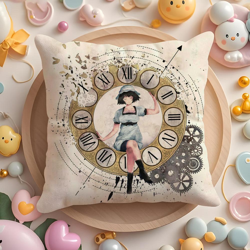 Anime S-Steins Gate Cushion Cover Short Plush Double-Sided Printing Home Machine Washable In Warm Winter Pillow Case