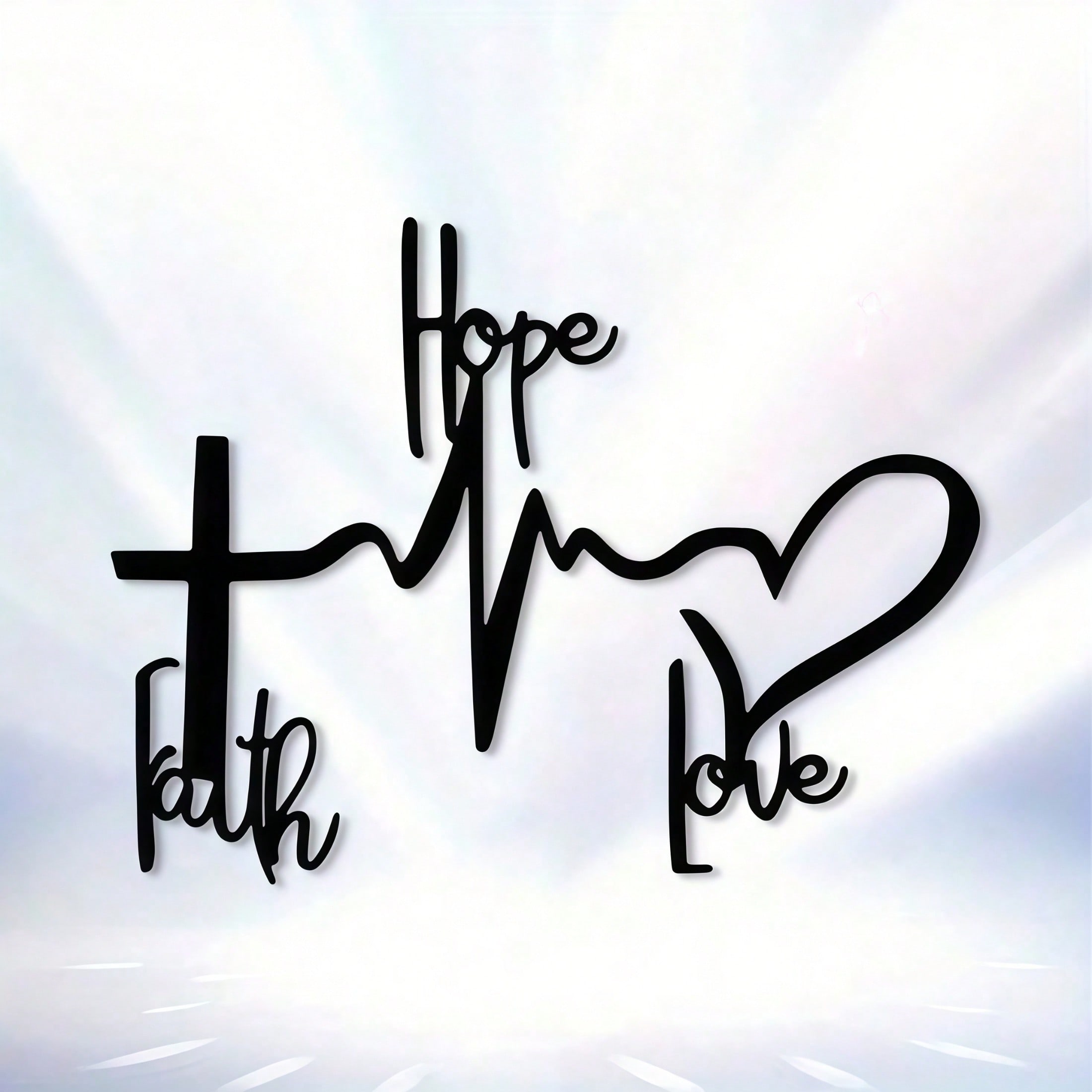Faith Hope Love Metal Wall Art Elegant Heartbeat Design Durable Iron Decor Indoor Outdoor Spiritual Gift for Home Wedding Christmas TY8357