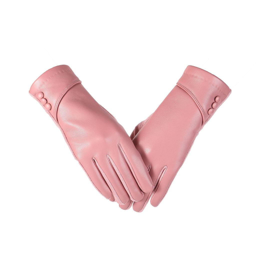[Äkta läderhandskar] Stiliga äkta läder damhandskar med pekskärm - Svarta, Treknäppta, Mjuka vinterhandskar, Lediga utomhushandskar