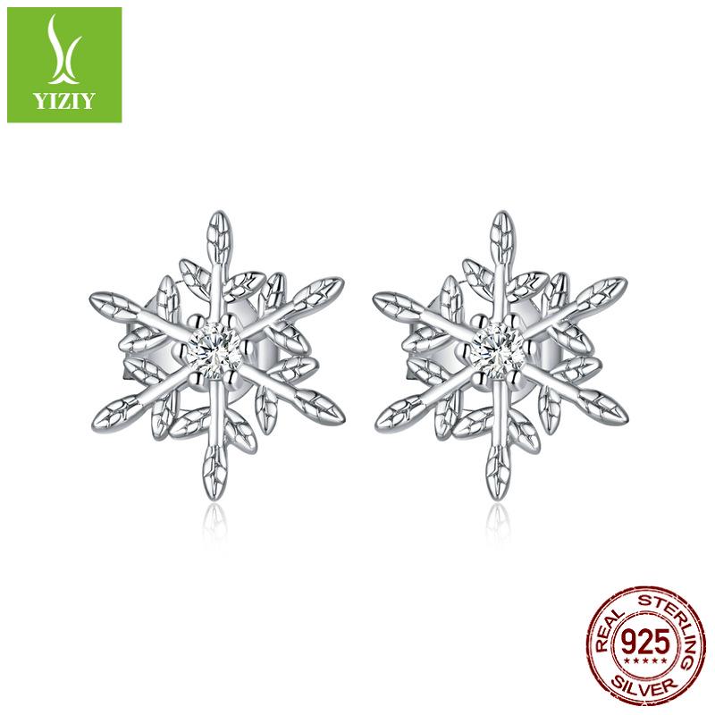 

925 Sterling Silver Christmas Snowflake Stud Earrings for Women, White Gold Plated