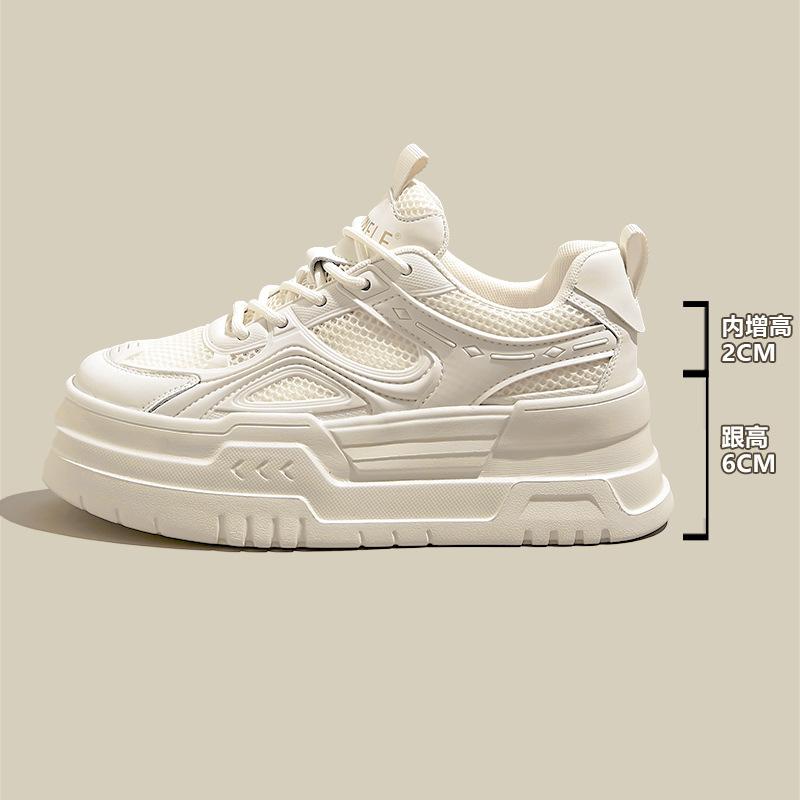 

Breathable women s shoes for the summer of 2025, new inward heightened white shoes, comfortable mesh platform sole athleisure board shoes 35