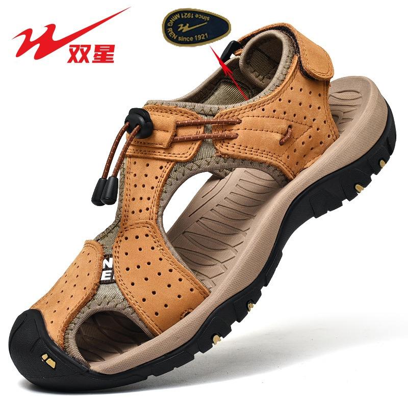Sandals men's cowhide outer wear non-slip bag head hole men's sports wear-resistant outdoor beach shoes